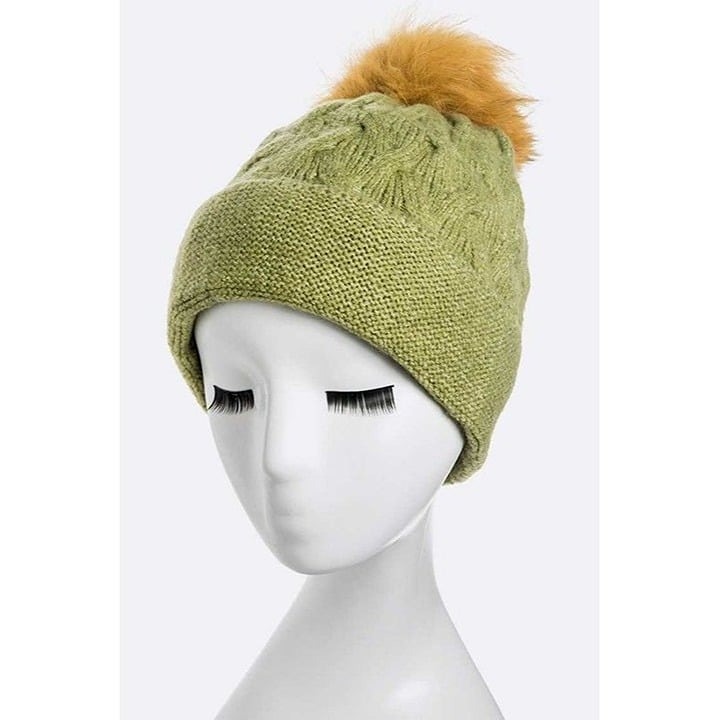 Wool Blend Fur Pom Slouchy Beanie