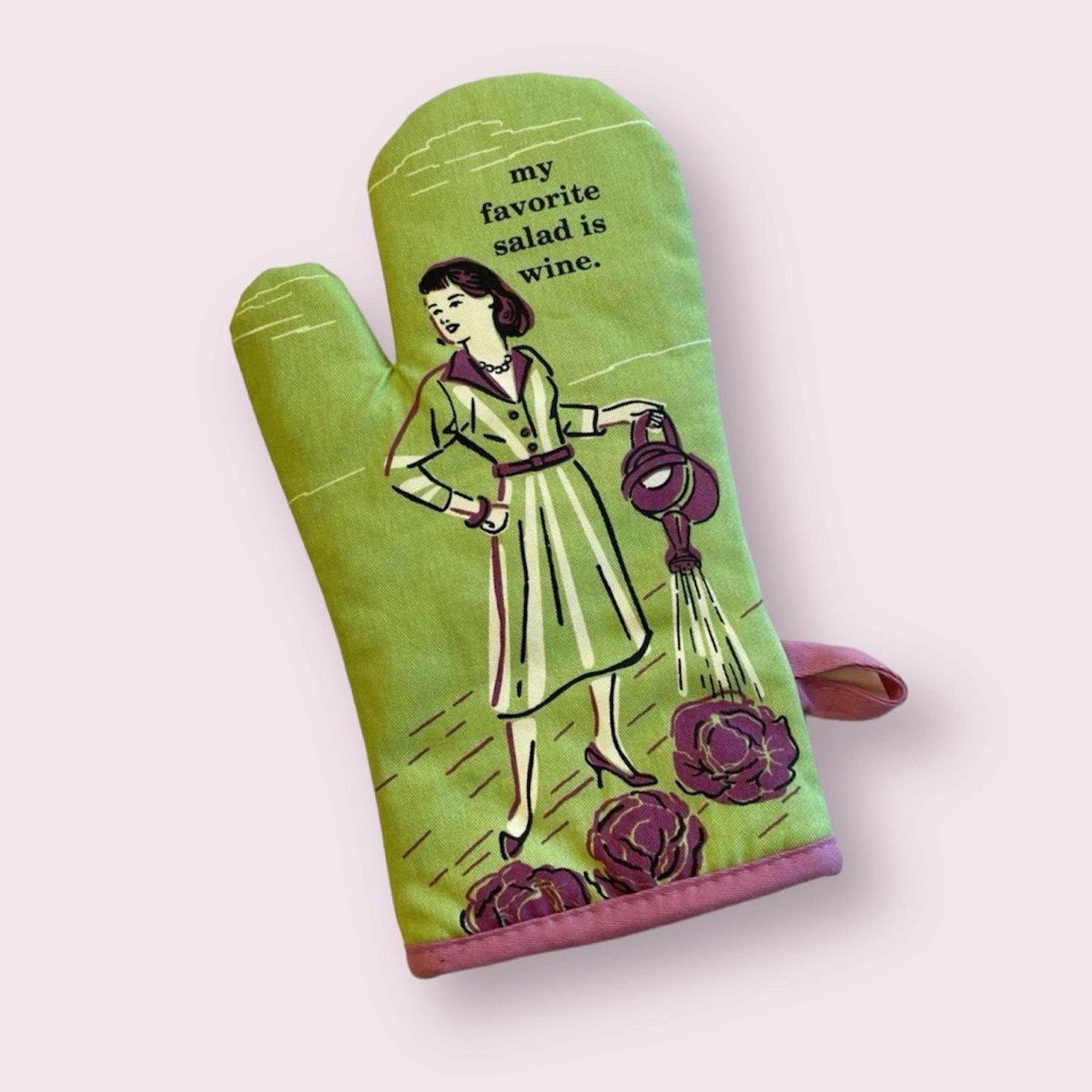 Green & Purple Wine-Lover Oven Mitt Blue Q Humor Hot Pad Funny Gift