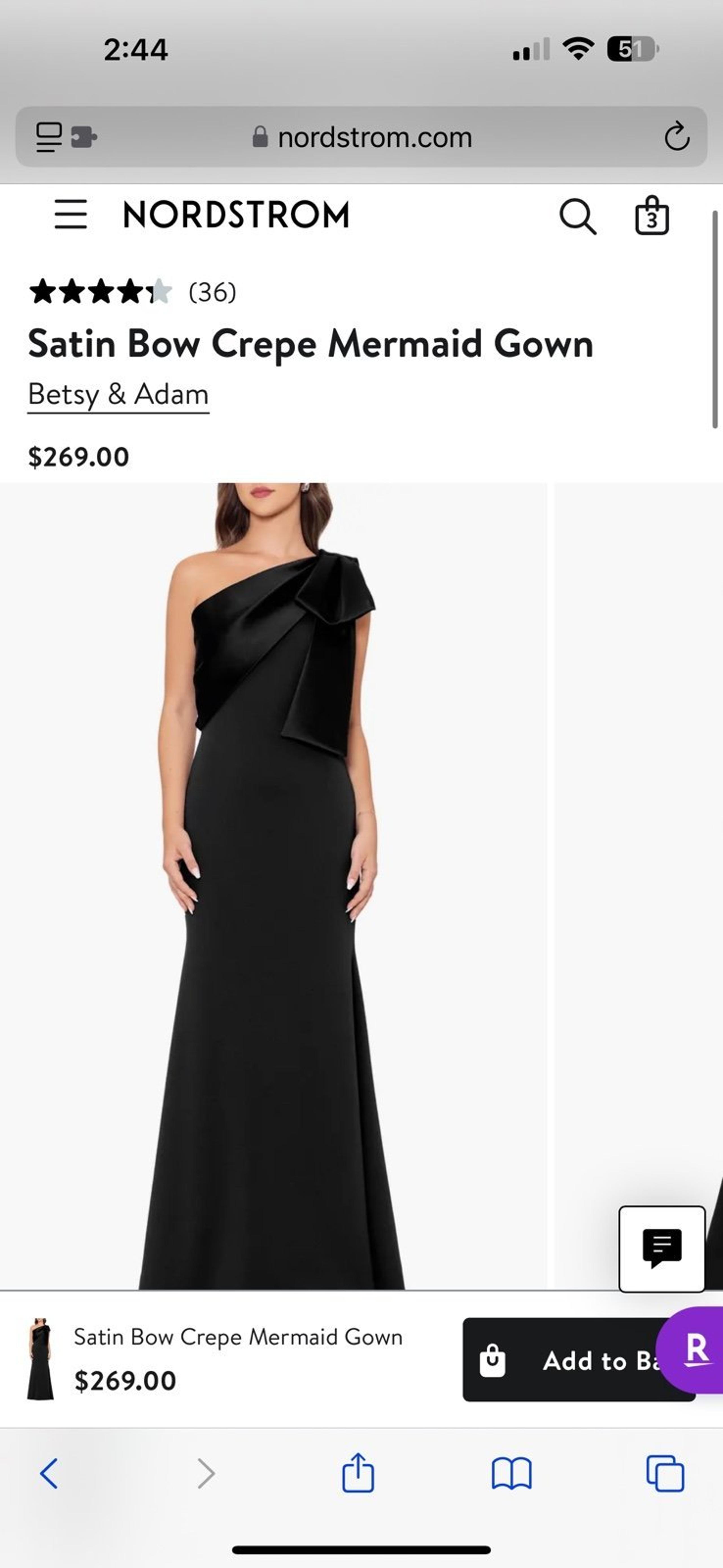 Betsy & Adam Satin Bow Crepe Mermaid Gown