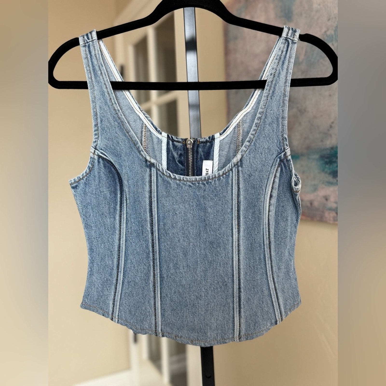 WeWoreWhat Light Denim Scoop Corset Top Tank Zip Back Women’s 4