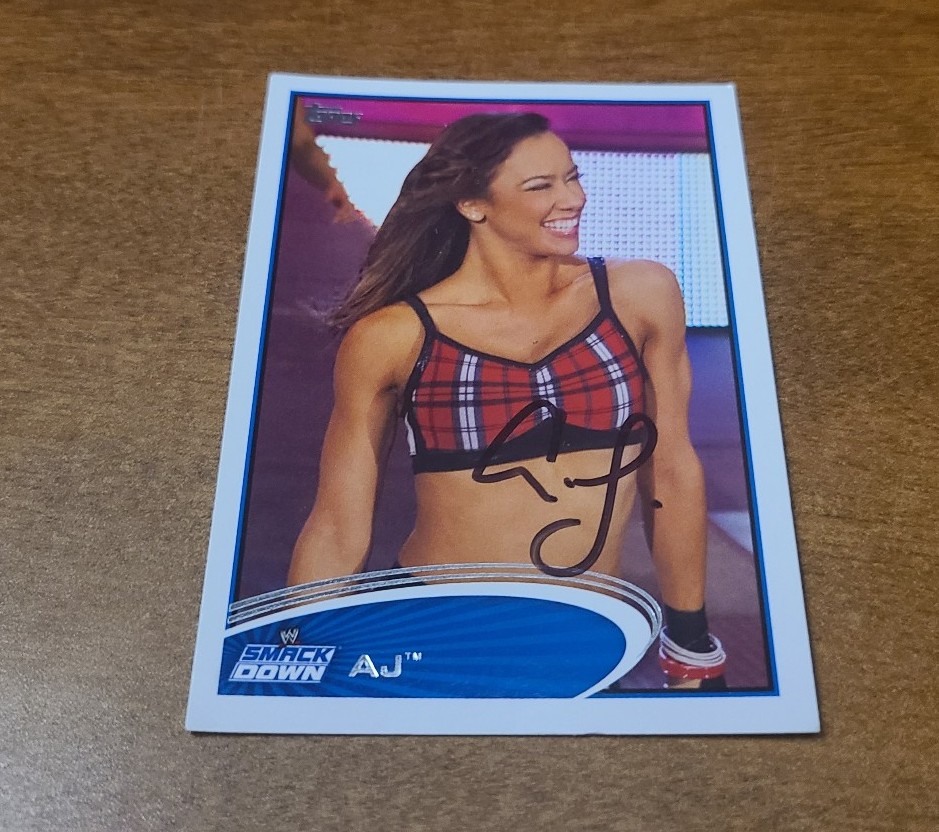WWE SIGNED 2012 Topps WWE SmackDown #88 AJ LEE AUTOGRAPHED FROM MICK FOLEY PEN