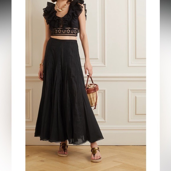Charo Ruiz black lace panel maxi skirt