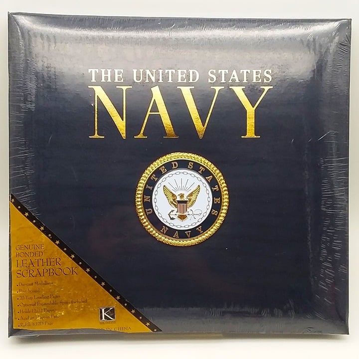 NAVY Scrapbook Photo Album UNITED STATES Bonded Leather Metal Die Cast Badge NEW