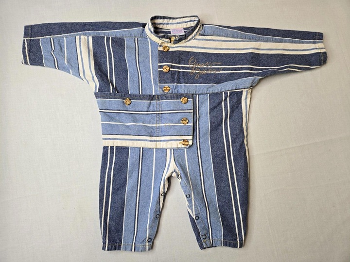 Baby Guess Vintage 80s Western Striped Denim On Piece Jumper 12 Months 1 Year