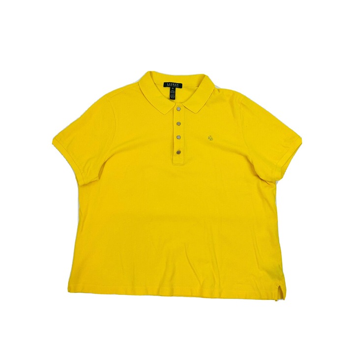 Lauren Ralph Lauren Womens 2XL Yellow Short Sleeve Polo Rugby Shirt Preppy