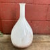 Tall white art glass vase with brown splatter 17”