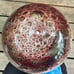 Tall white art glass vase with brown splatter 17”