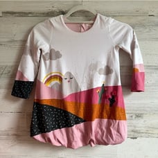 Catimini Girls 4Y Cotton Novelty Print Long Sleeve Bubble Dress Pink Ivory