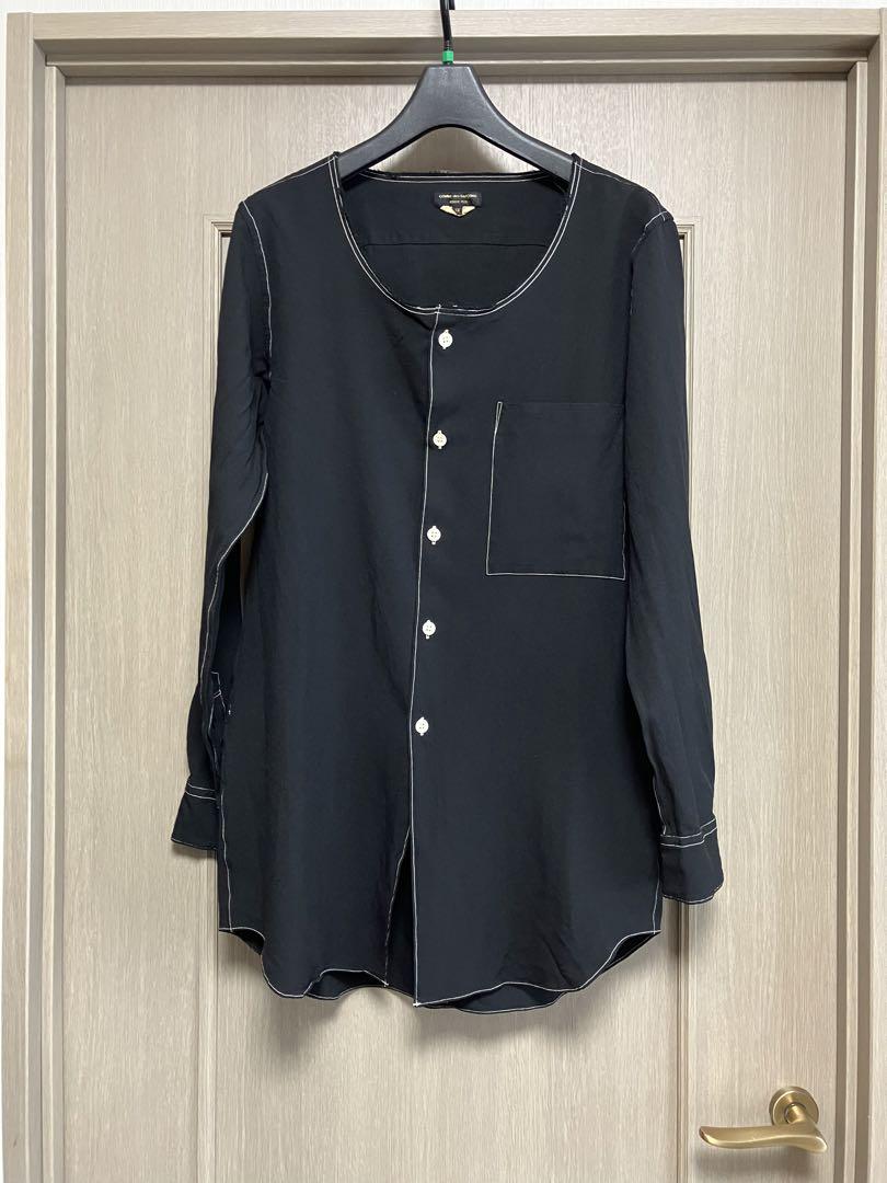 【Excellent Condition XS Size】Comme des Garçons Homme Plus Poly Shrink No Collar Shirt Black