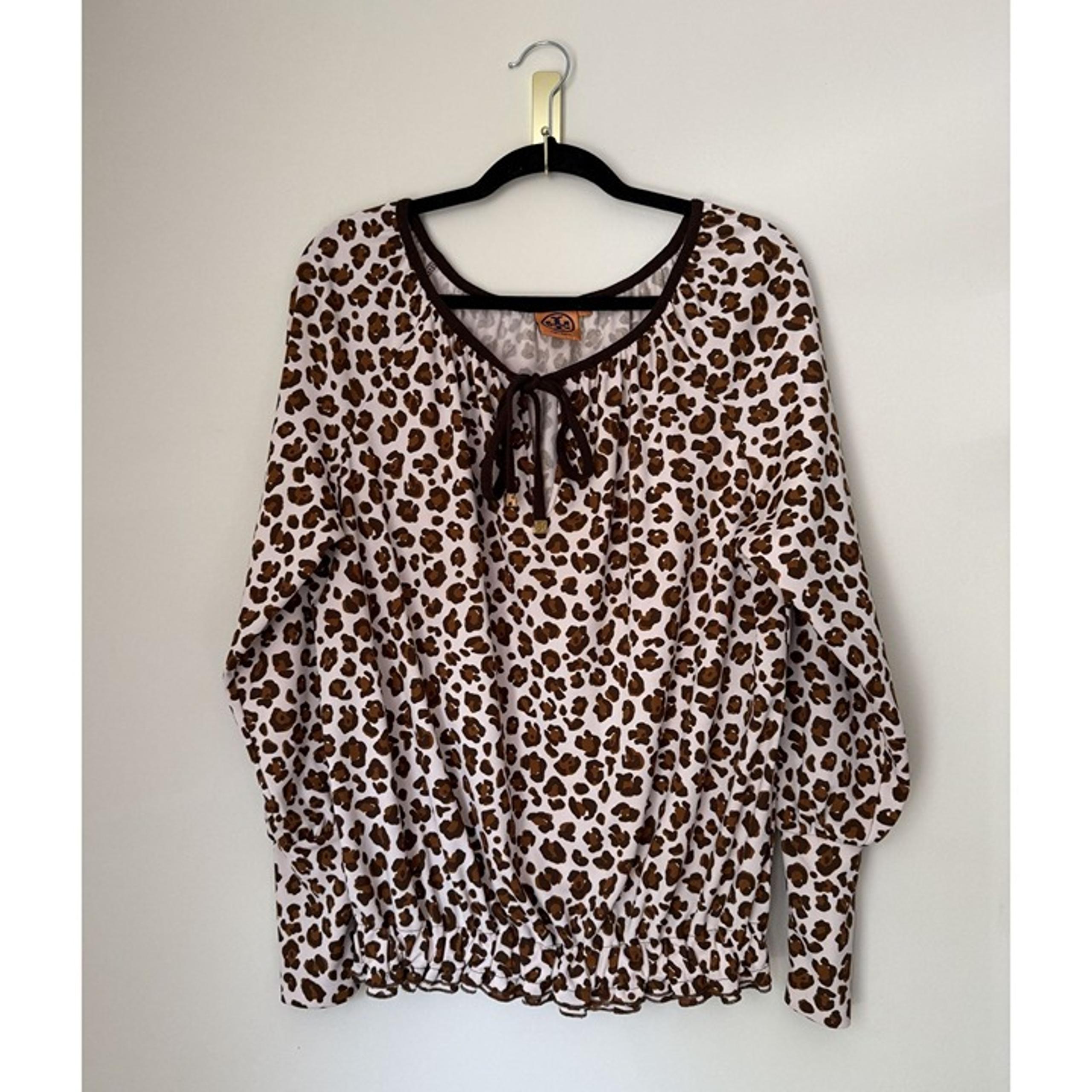 Tory Burch Women's Animal Print Bateau Neckline Long Sleeve Blouse size Small
