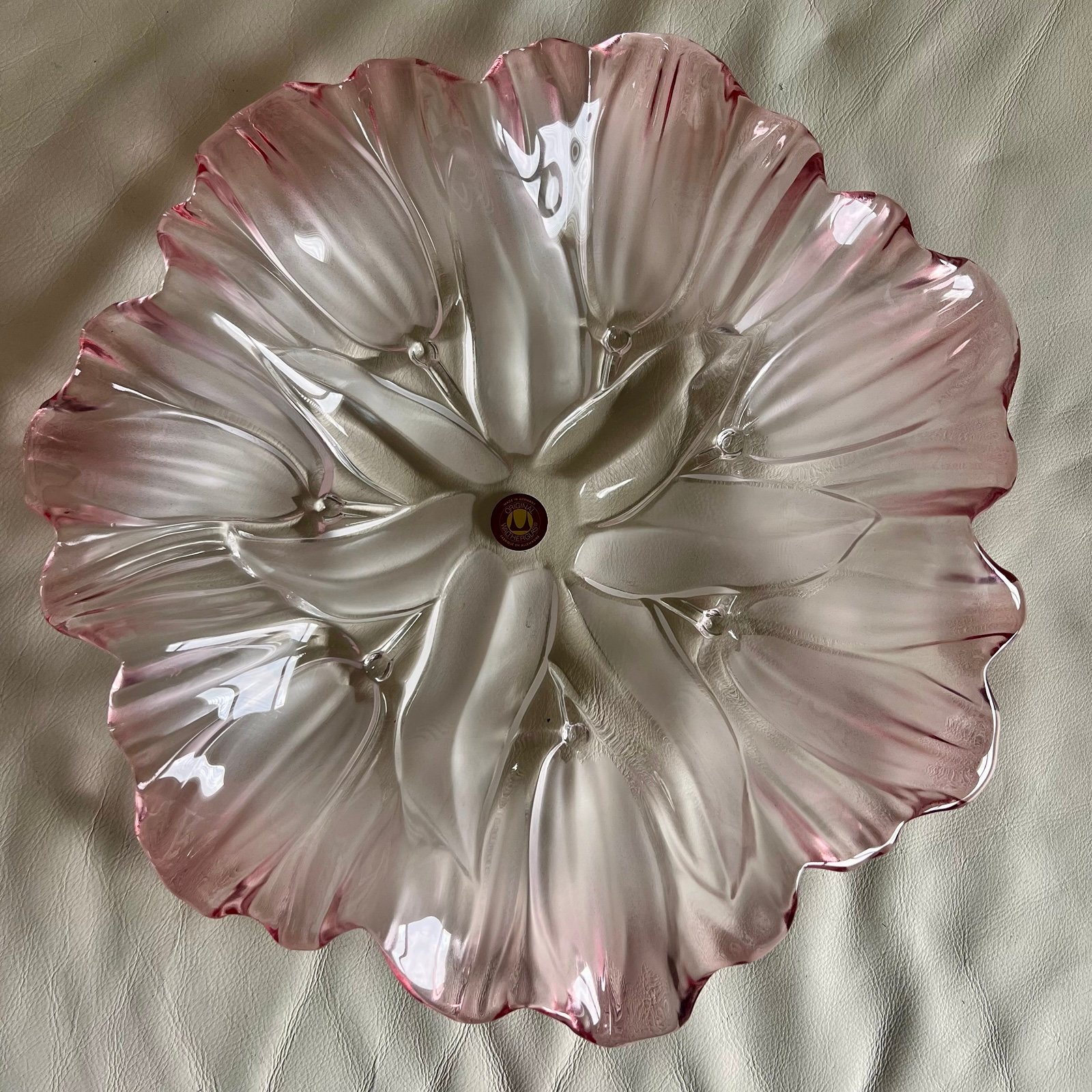 Waltherglas Pink Tulip Hostess Bowl Made in Germany Glass Flower Art Piece