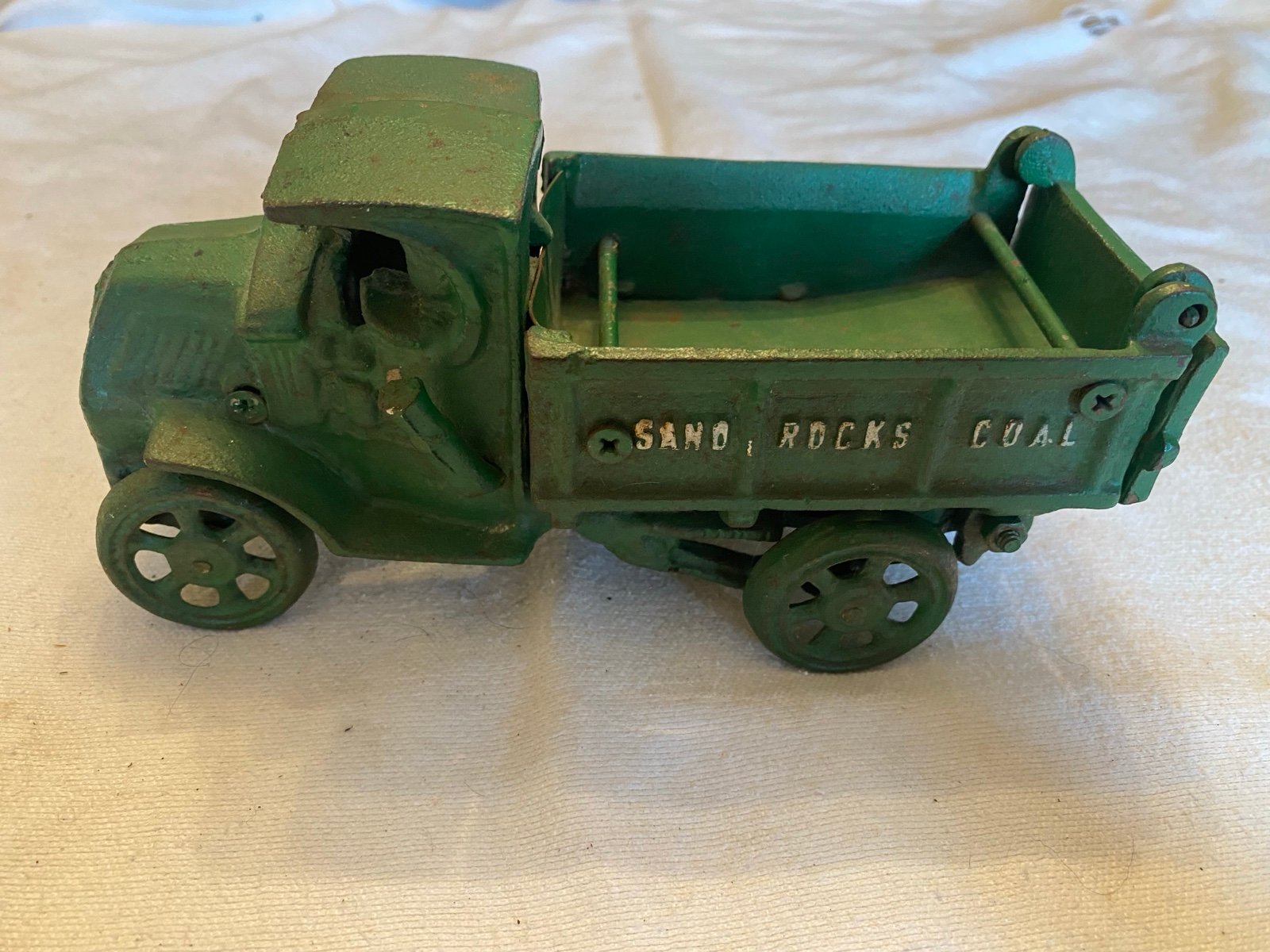 Vintage Sand Rocks Coal Cast Iron Green Dump Truck