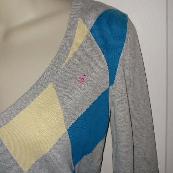 OLD NAVY • Y2k Gray Pattern Cotton Classic Preppy V-Neck Sweater Argyle Small
