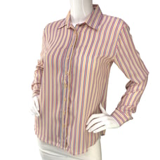 The Shirt Rochelle Behrens Womens Size S The Icon Shirt Striped Button Up Tan