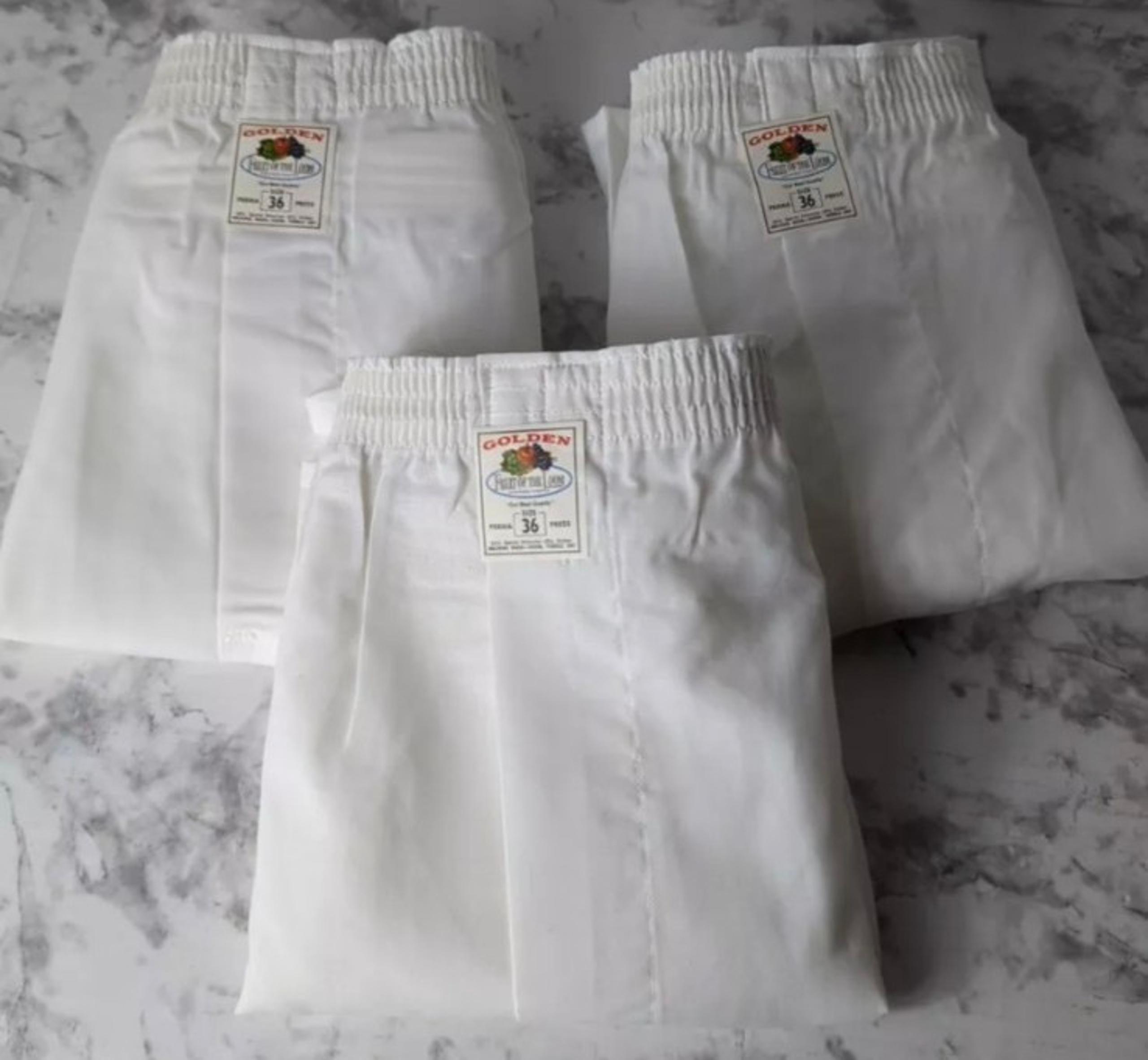 Vintage Fruit of the Loom Golden Mens White Boxer Shorts 3-Pack Size 36