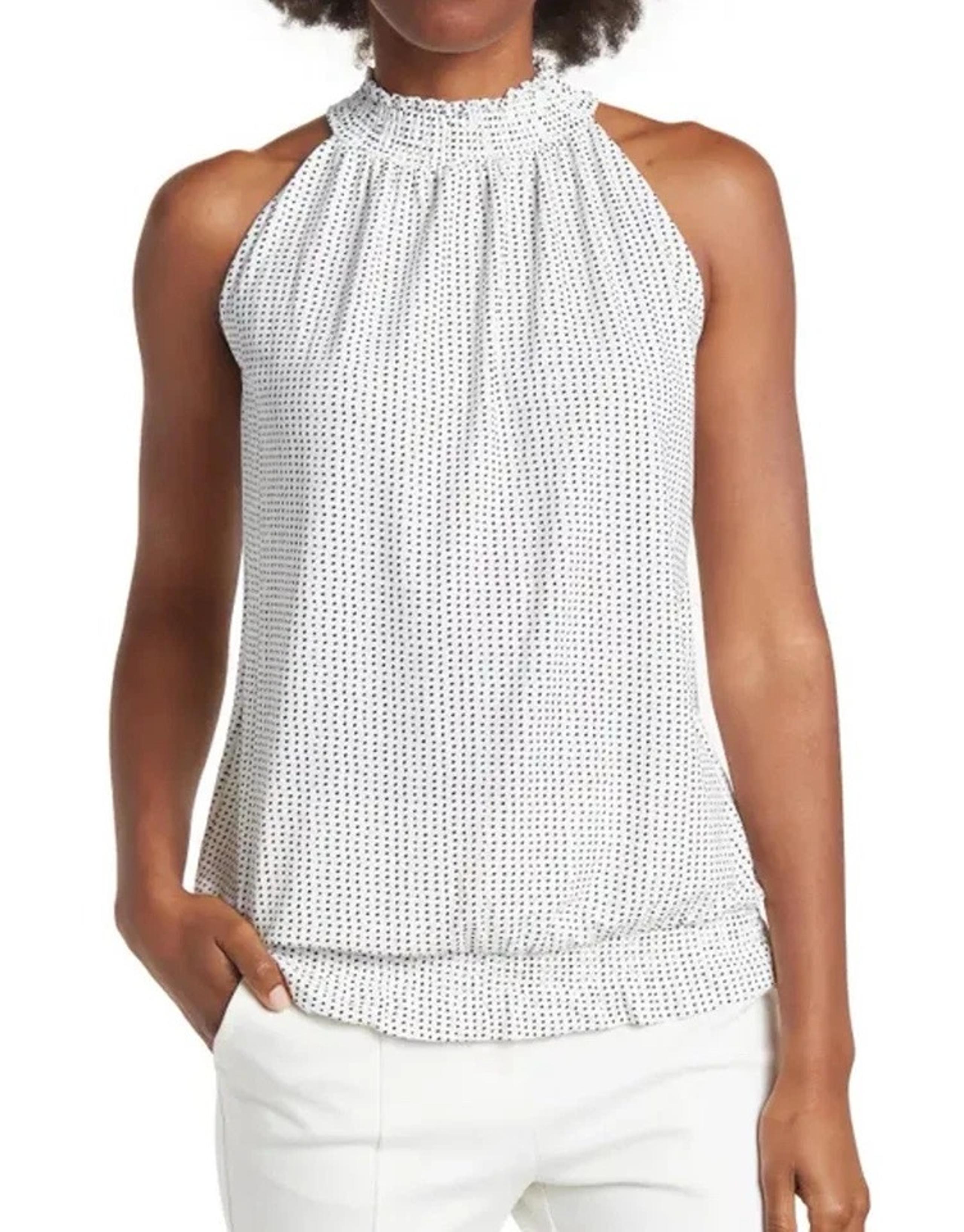 Adrianna Papell Womens Smocked Halter Polka Dot Sleeveless Blouse - Size L - NWT