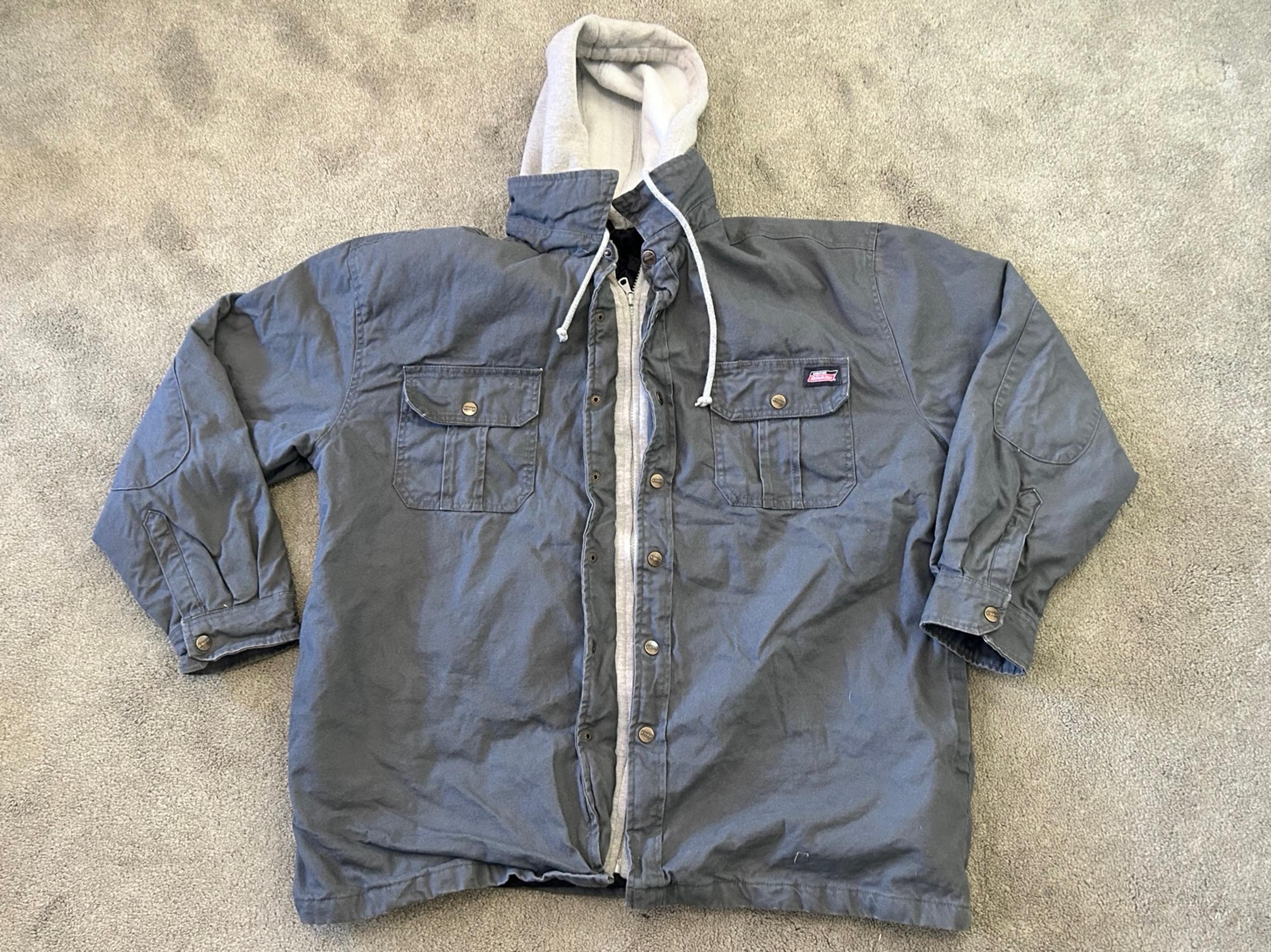 Dickies Mens Canvas Jacket Sz 2XL Gray Hoodie Full Zip Snap Workwear Chore Coat