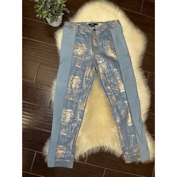 L&B Lucky & Blessed boyfriend denim and Gold shimmer pants sz 12