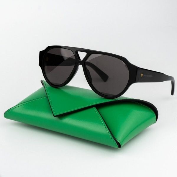 NEW Bottega Veneta BV1318S 001 Black Grey Pilot Unisex Sunglasses