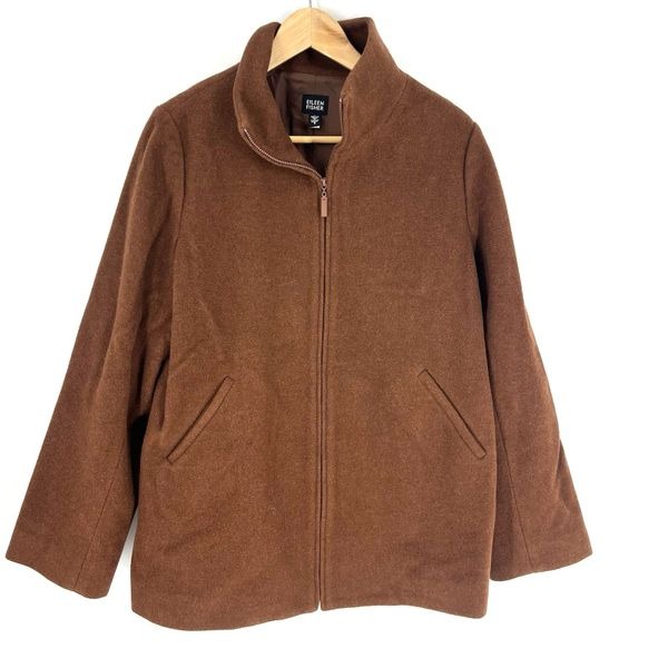 Eileen Fisher Wool Car Coat Size Small Womens Rust Brown Quiet Luxury Jacket
