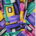 90s Vintage Multicolor Retro Eclectic Geometric Full Button Down Blouse Size 14W