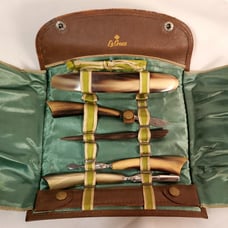 7pc VTG La Cross Bakelite Nail Grooming Manicure Set Leather Silk Case