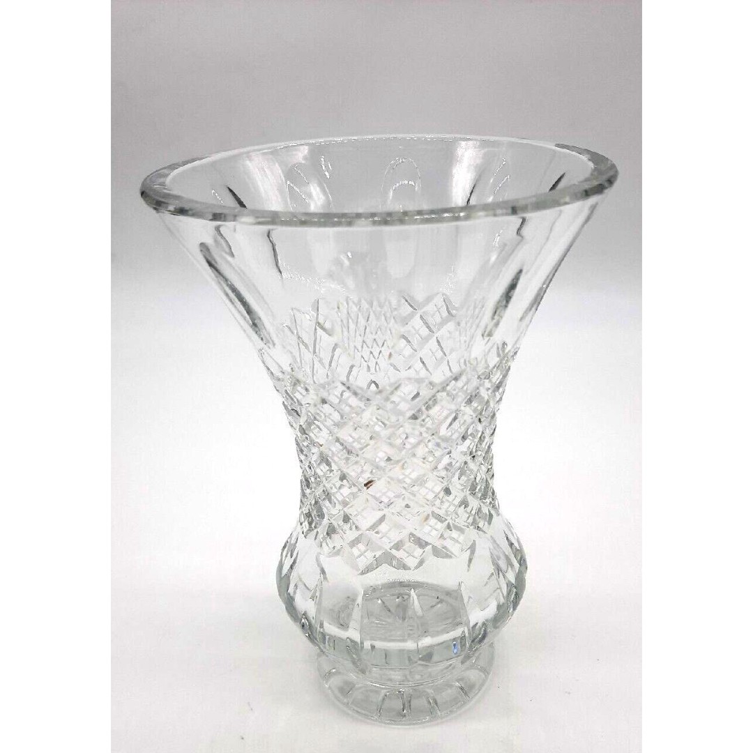 Vintage Heavy Cut Lead Clear Crystal 8 Vase Diamond & Thumbprint Pattern