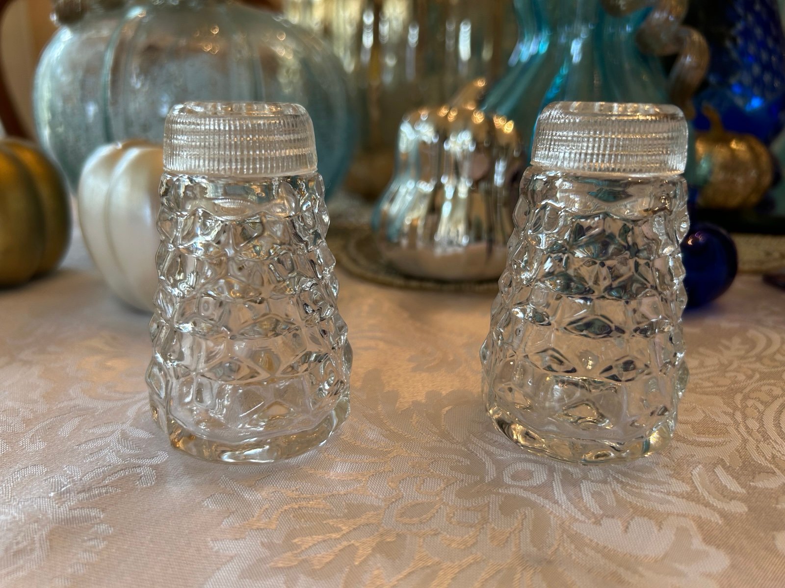 Fostoria American Shakers with Original Glass Screw-on Lids