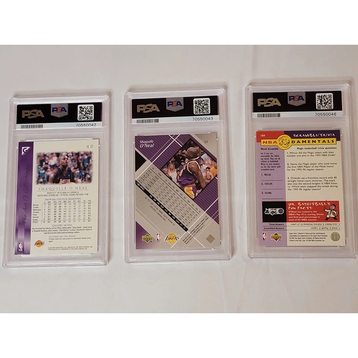 Lot of 3 SHAQUILLE O'NEAL 1996 #184, 1999 #37, 1999 high quality #40 LA LAKERS ALL PSA 8's