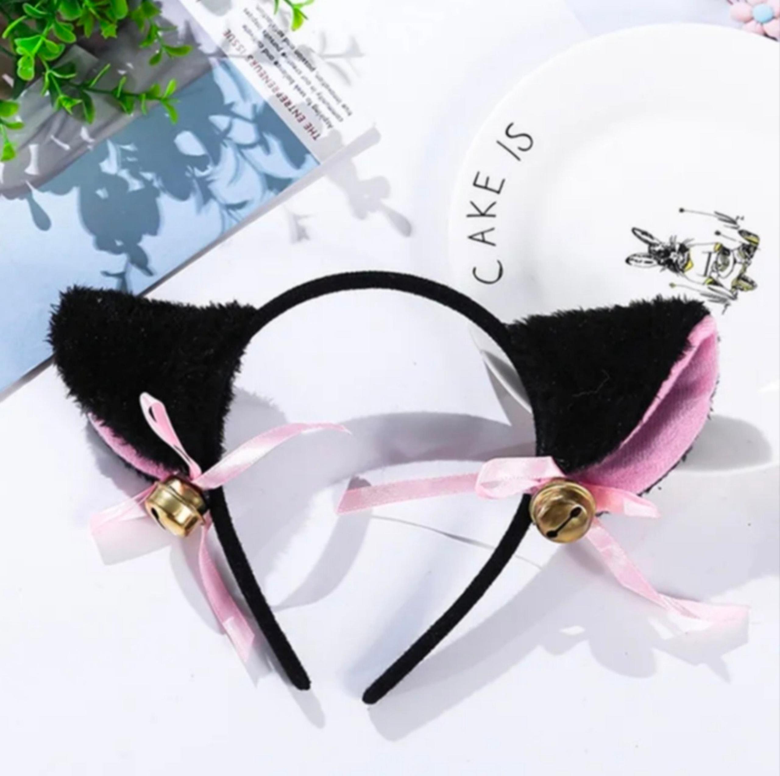 NWOT RARE Cosplay Kawaii Lolita Black Furry Cat Ears Headband