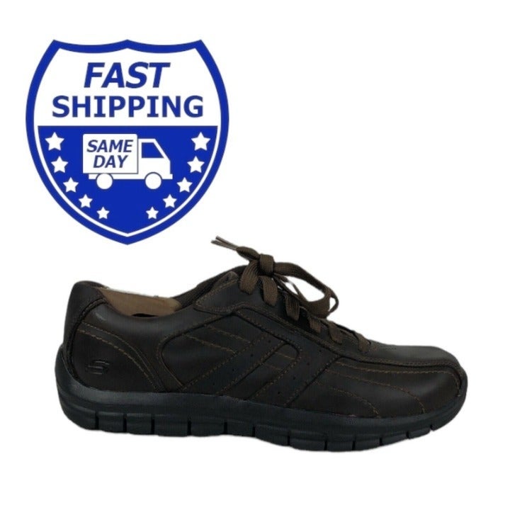 Skechers Mens Mazen Kruger 63484 Brown Leather Lace Up Casual Oxford Shoes Sz 9