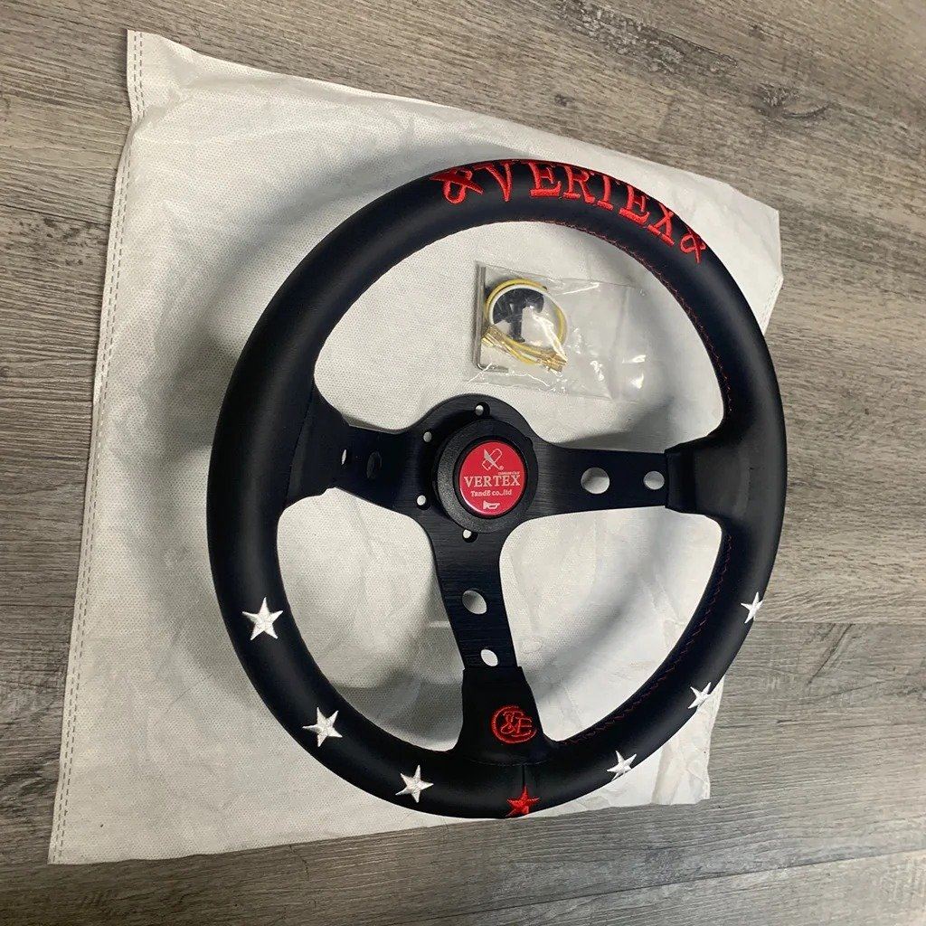 Universal 330mm Racing Steering Wheel w/ Suede Leather Vertex Red Stitch