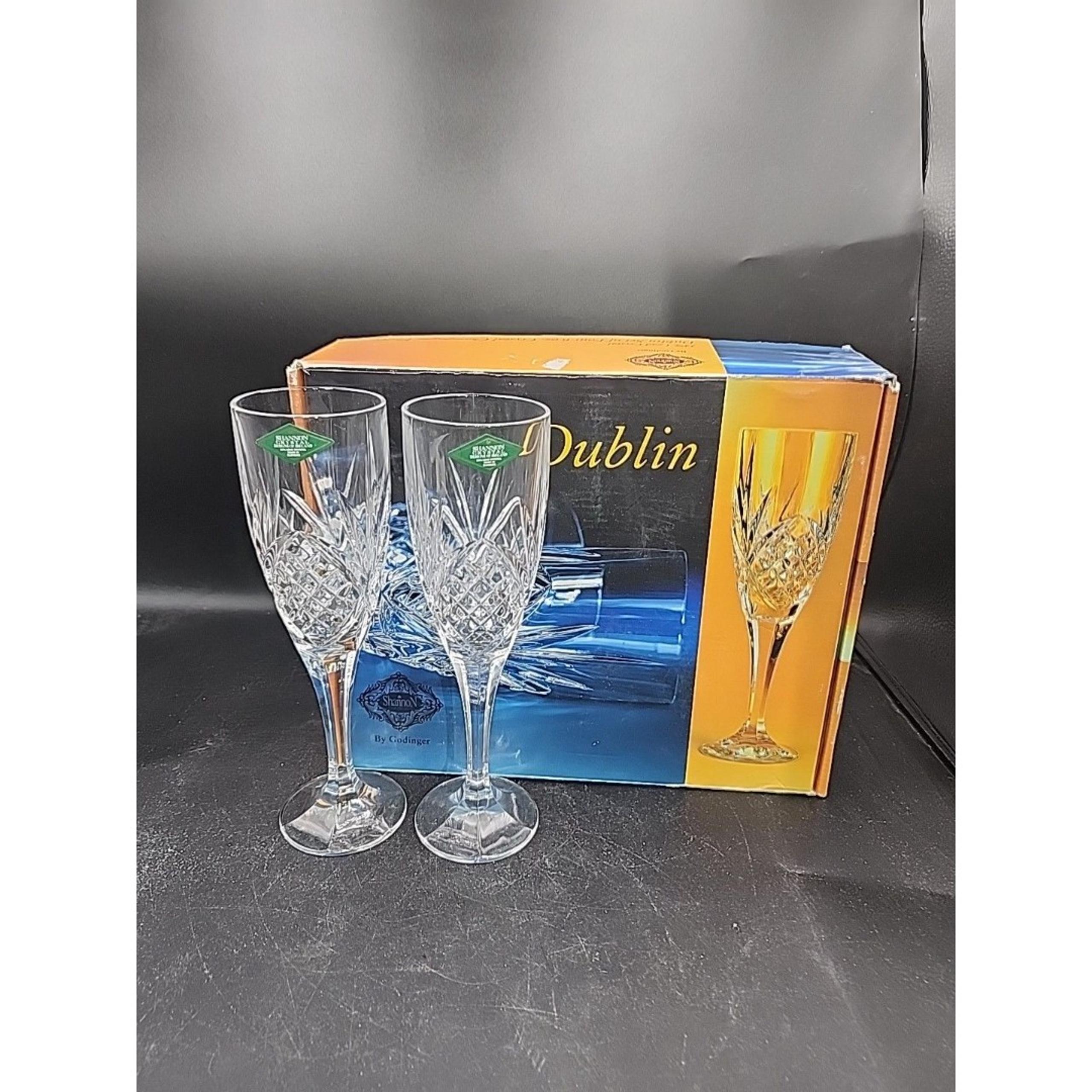 NEVER USED Godinger Shannon Dublin 24% Lead Crystal 6oz champagne flutes 4pc