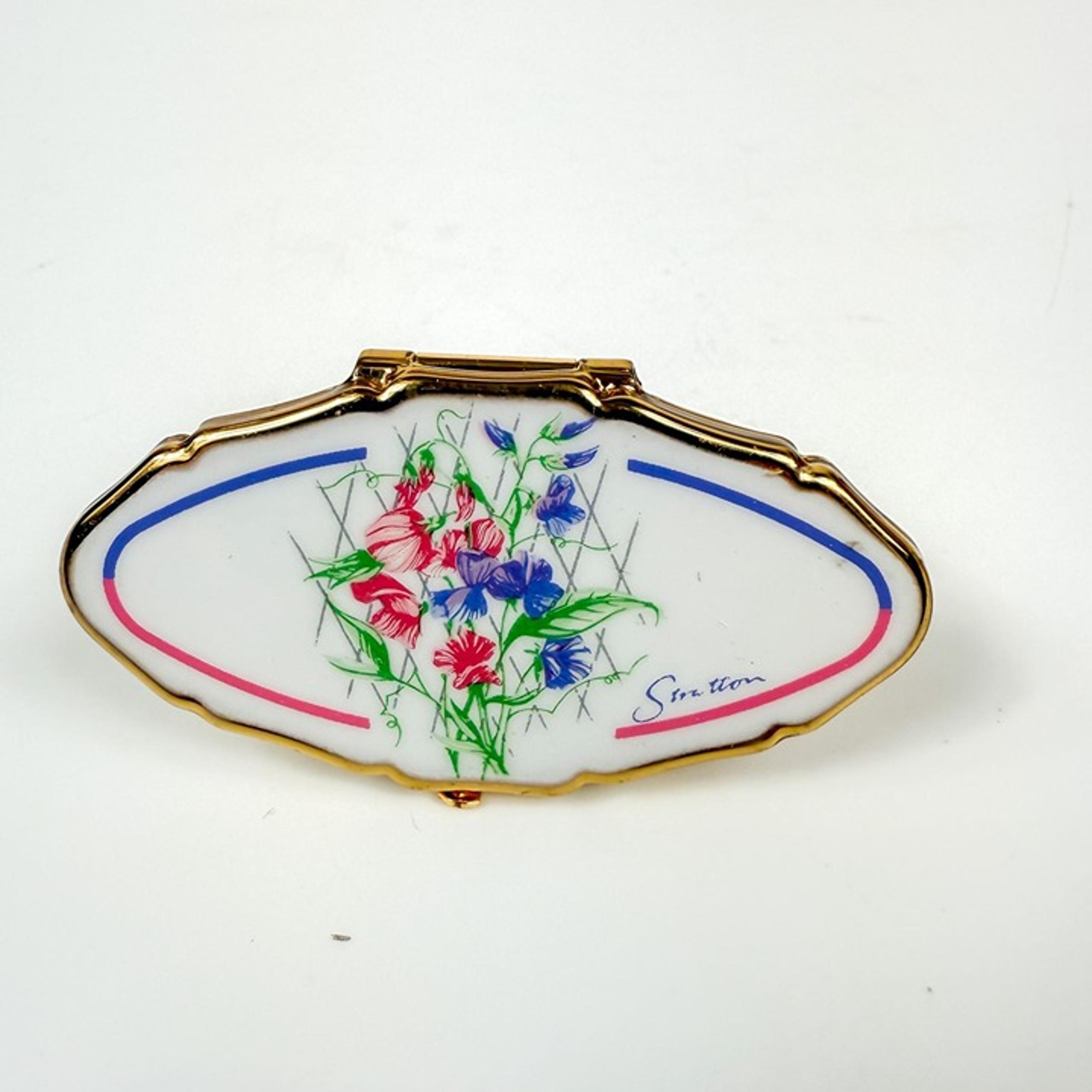 Stratton England Gold Lipview Lipstick Case Holder Floral Sweetpea Mirror