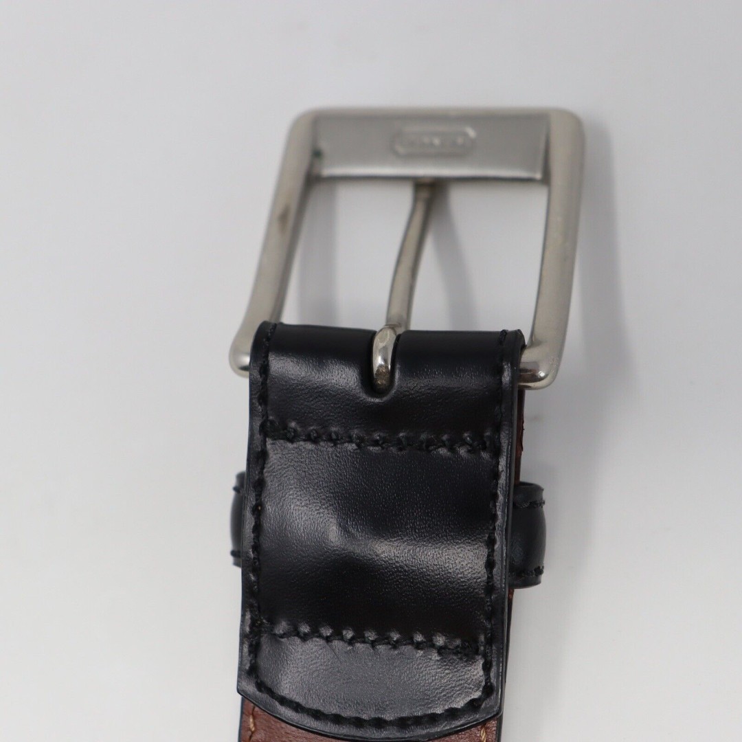 COACH Mens Black Leather Belt Silver Square Buckle 42