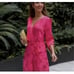 Zara bloggers favorite pink long sleeve floral jacquard true wrap maxi dress