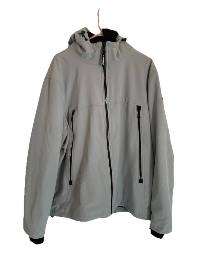 Calvin Klein Jacket Mens XL fur lined, hooded, Full Zip, Logos, 3 pockets, EUC!
