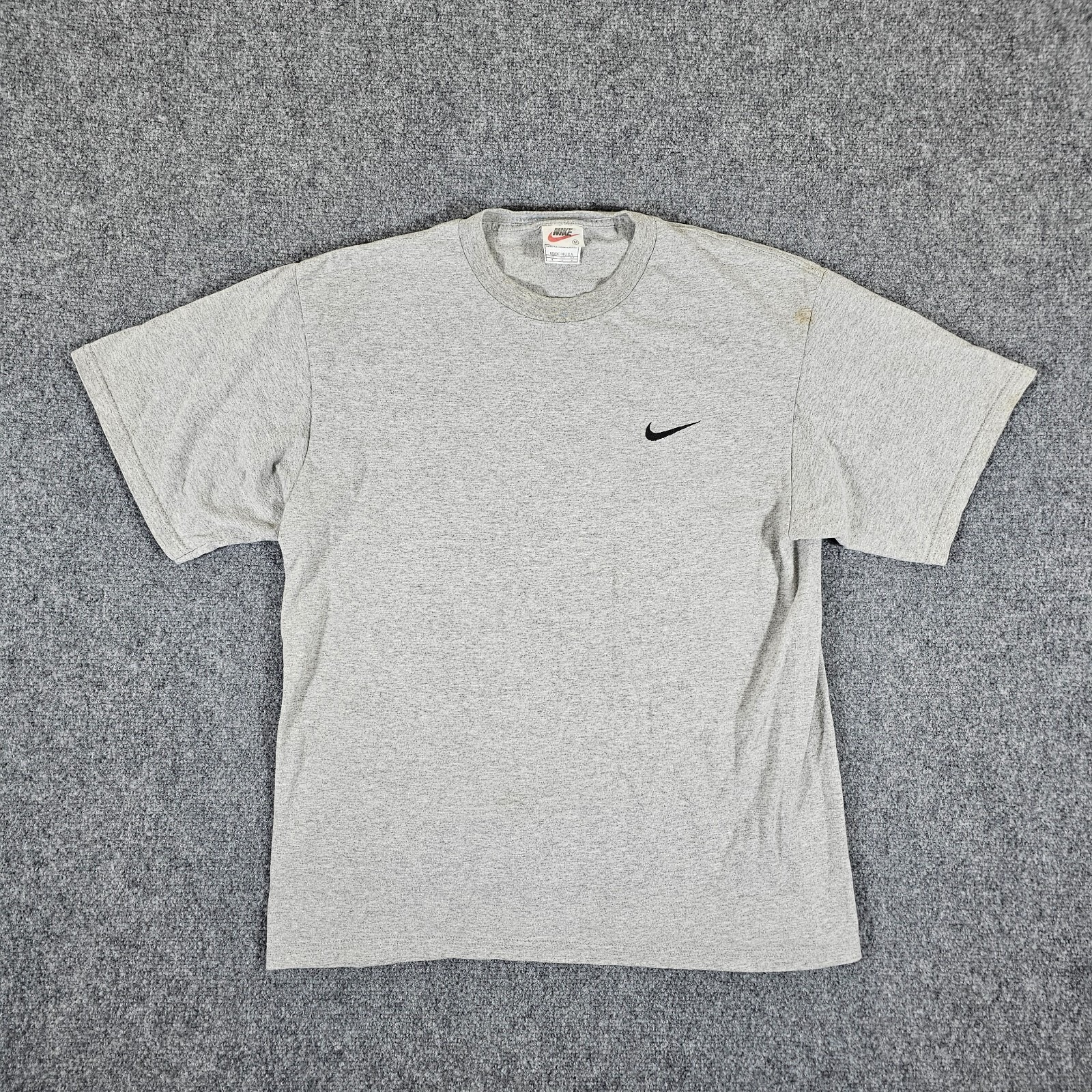 Vintage 90s USA Made Nike Swoosh Essential T Shirt Gray Men's Size Medium Flaws