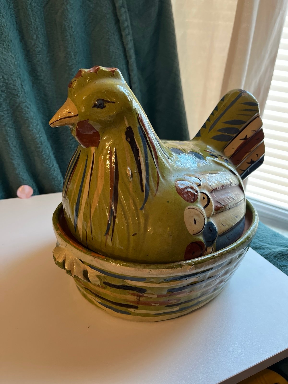 Vintage Mexican L Tlaquepaque chicken casserole pot 10” long x 9 “ tall