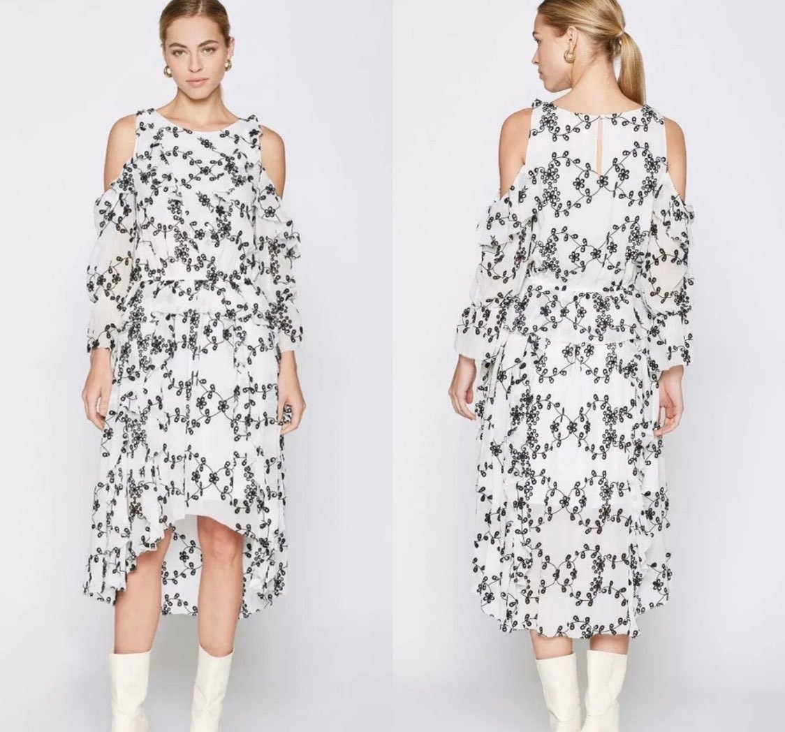 NWT Joie Alpheus Ruffled Floral Eyelet Cold Shoulder Dress XS