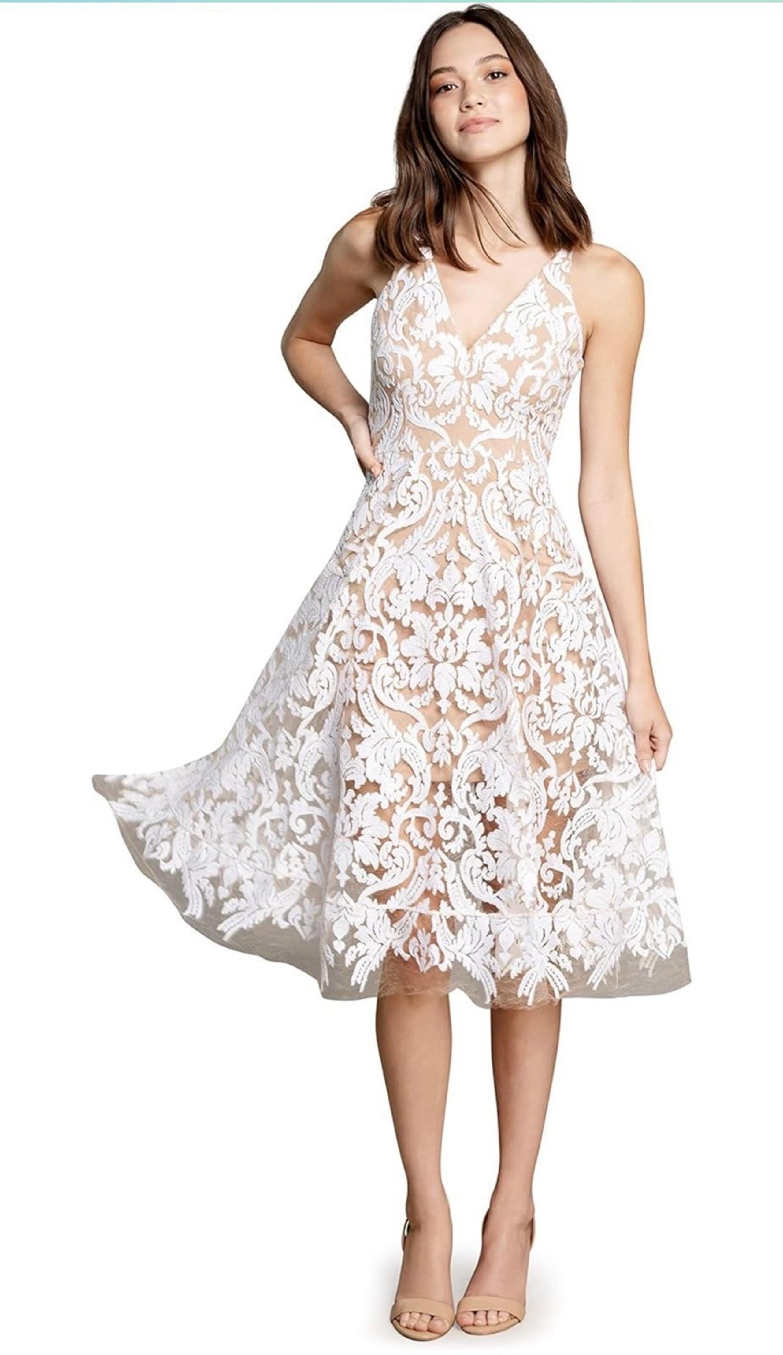 Dress the Population Women's Blair Plunging Fit and Flare Midi Dress Small