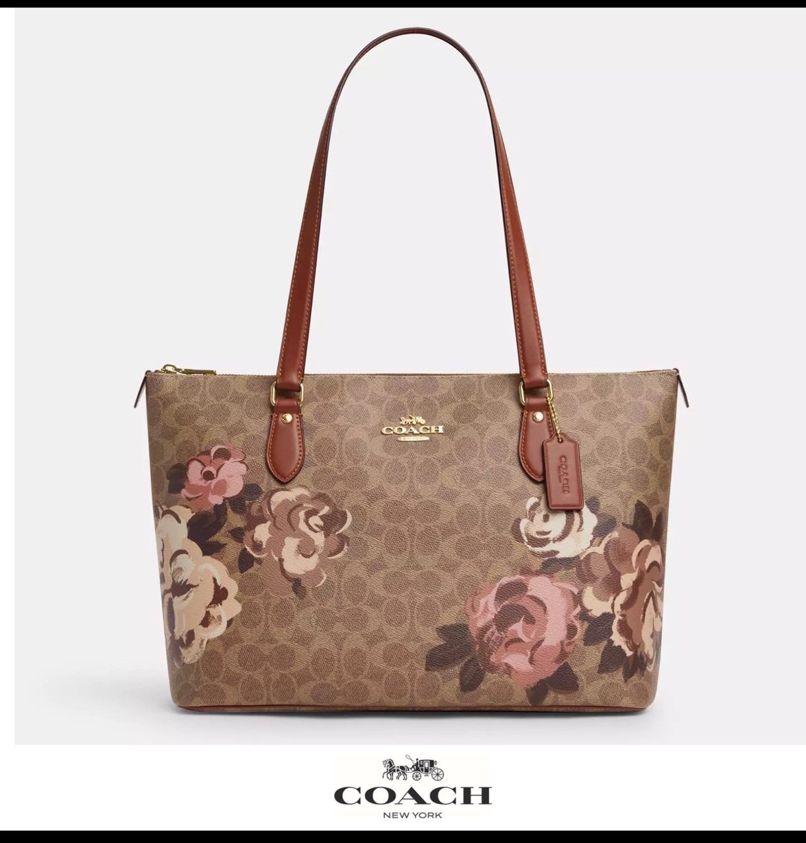 ❤️❤️Coach Gallery Tote Bag In Signature Canvas With Rose Print gift receipt