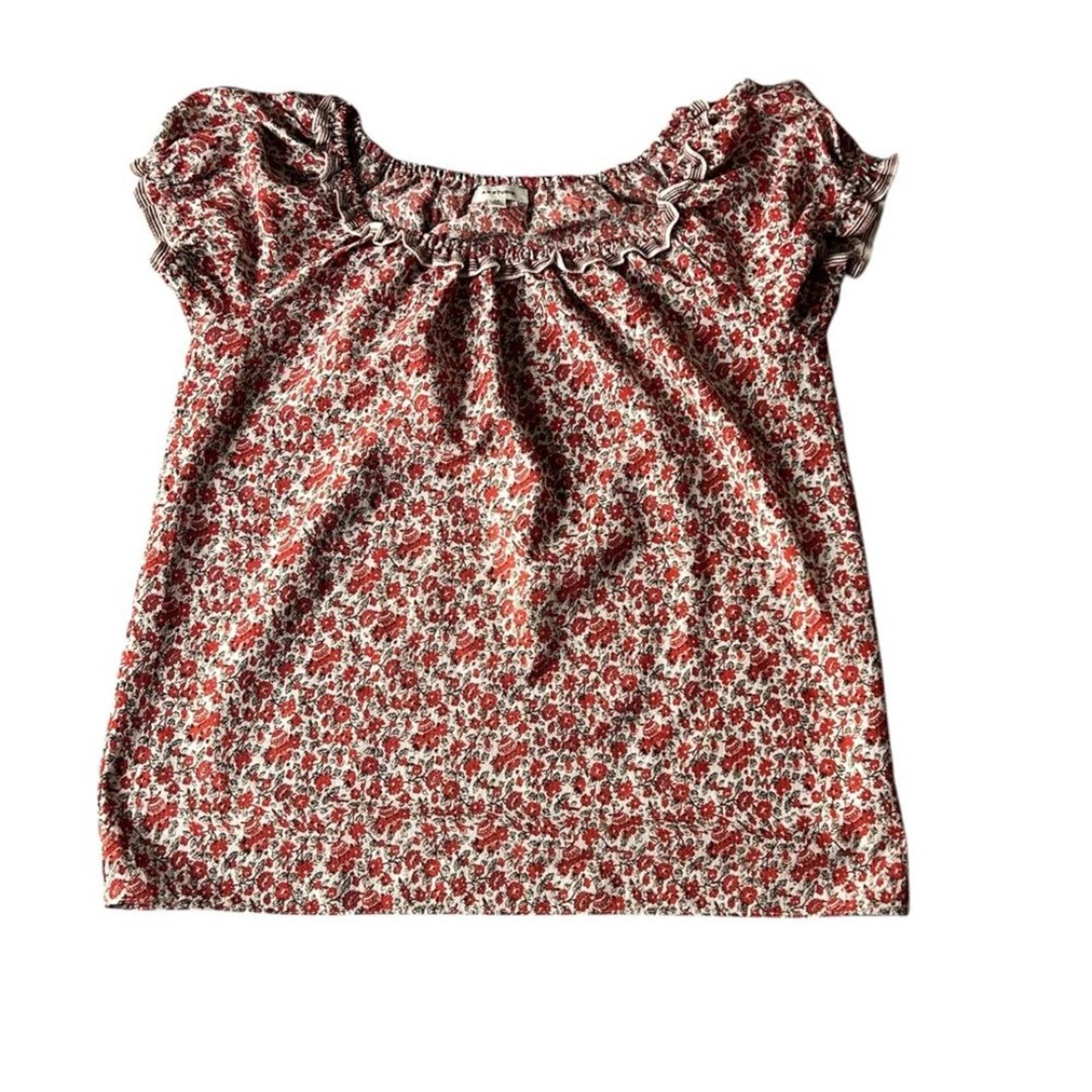 Max Studio Women’s Floral Cottagecore Top Size XS Cream w/ Red