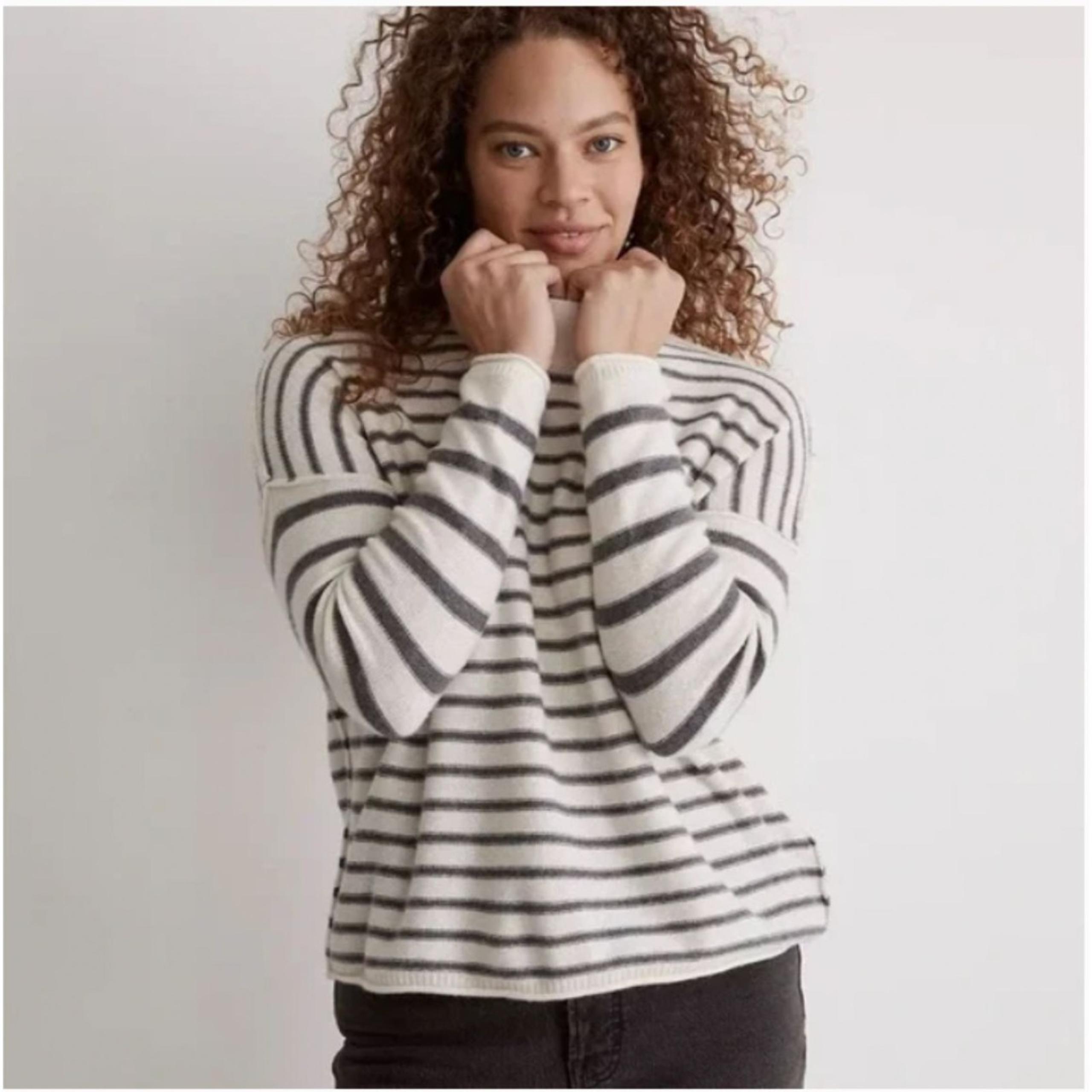 Madewell Stripe-Play Mockneck Pullover Sweater White Gray Striped Size Small