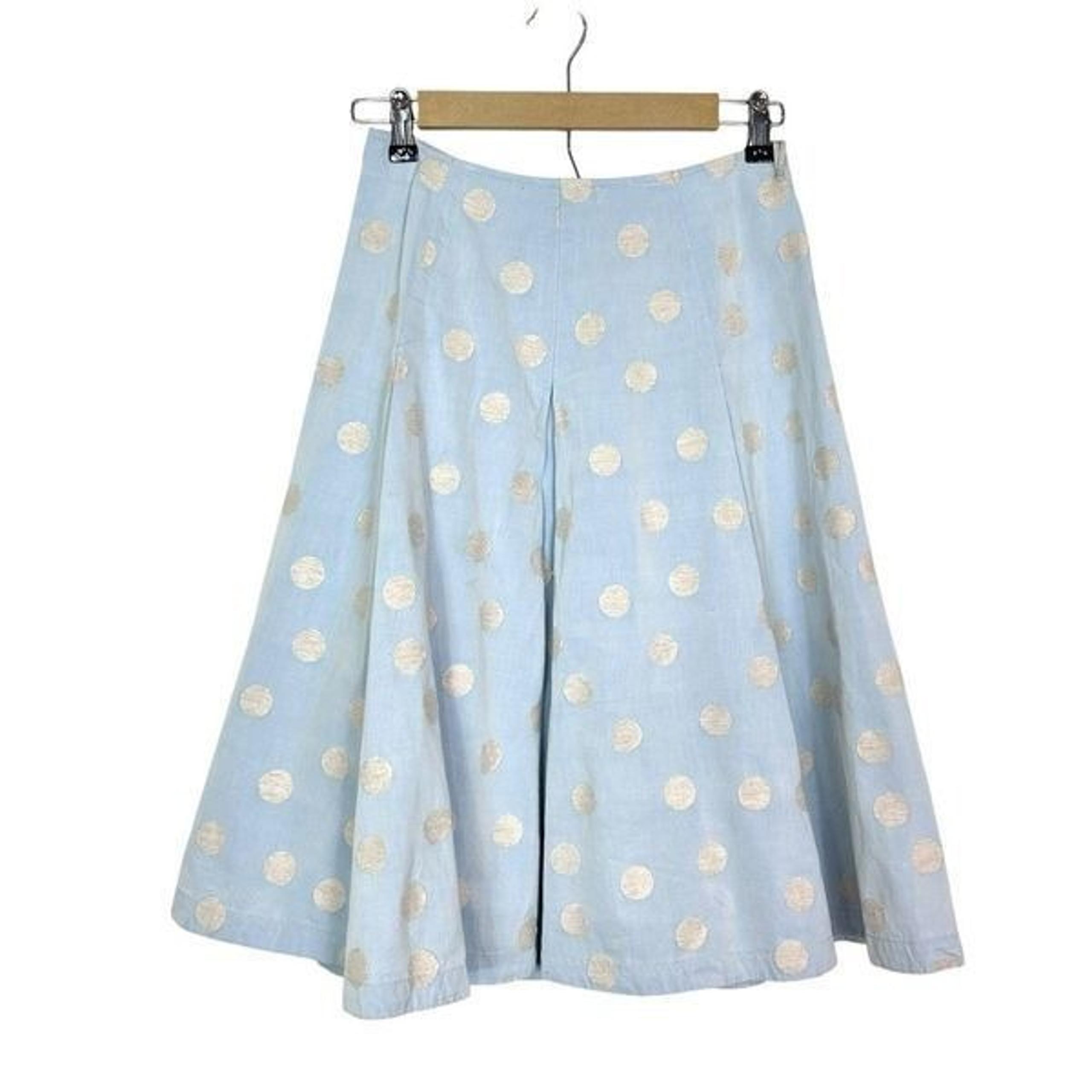 MaxMara Weekend Skirt Medium Blue Polka Dot Linen Blend Pleated A Line Flowy