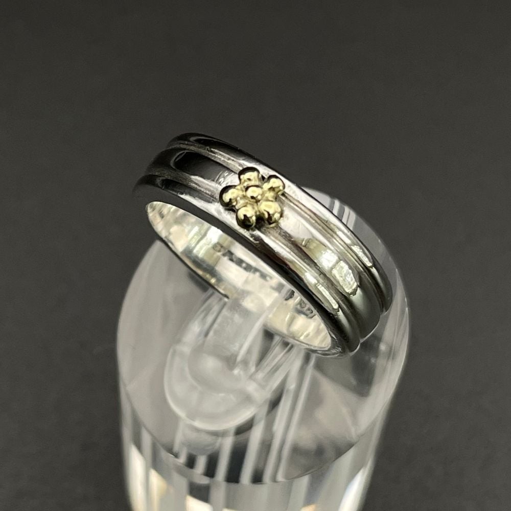 SAINT by Sarah Jane Gold Flower Silver Band Ring Sterling 18K Yellow Gold