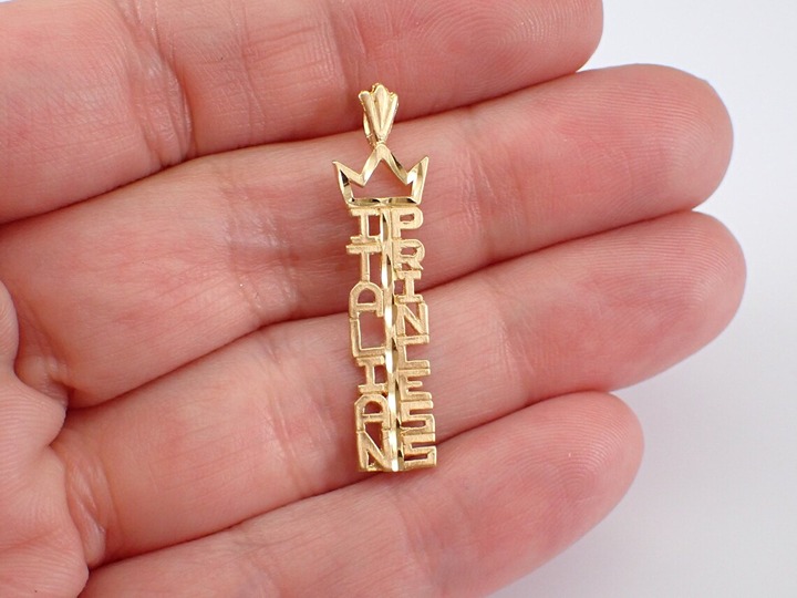 Vintage 14K Yellow Gold ITALIAN PRINCESS Charm, Unique Bar Pendant