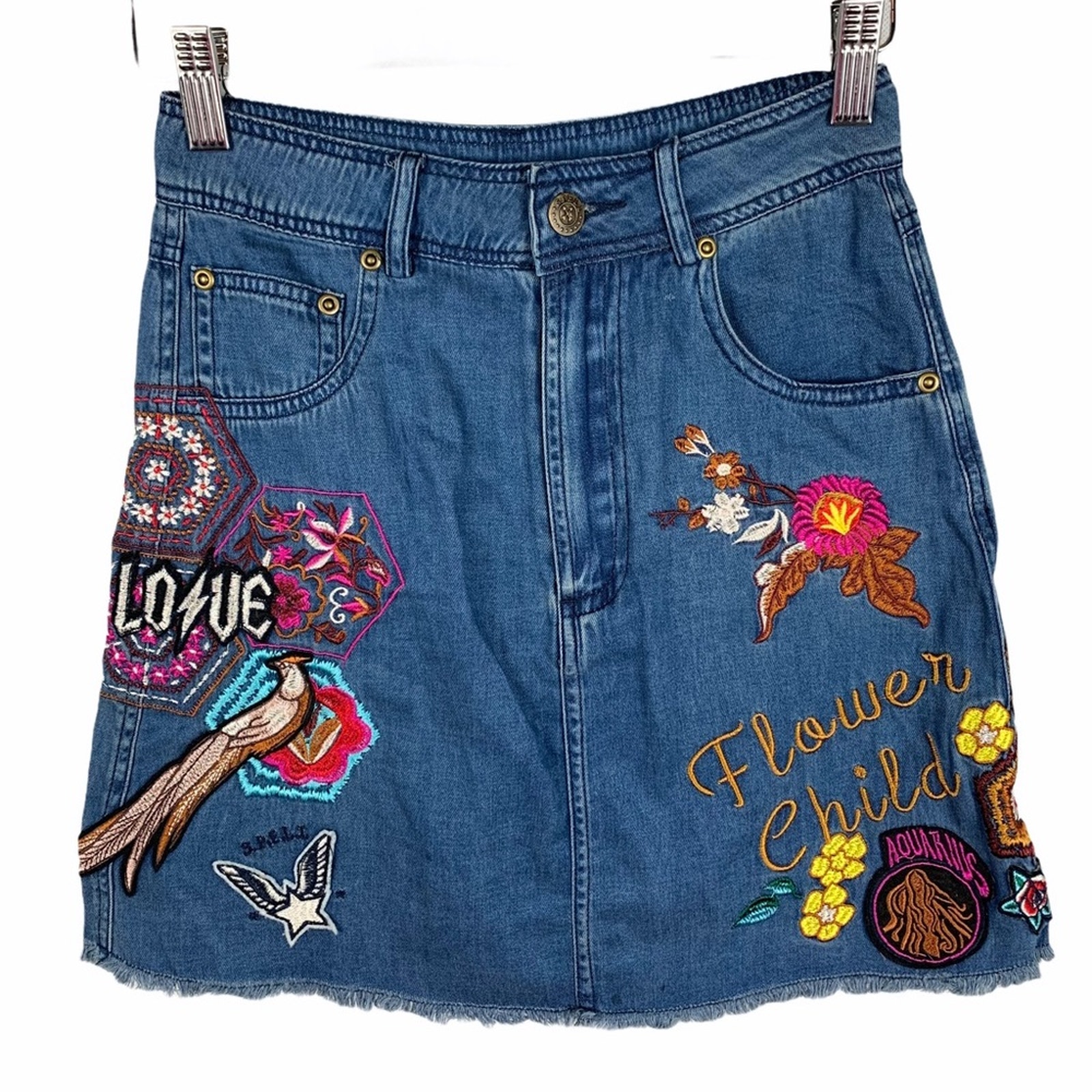 Spell & The Gypsy Embroidered Chambray Skirt Boho Size XS