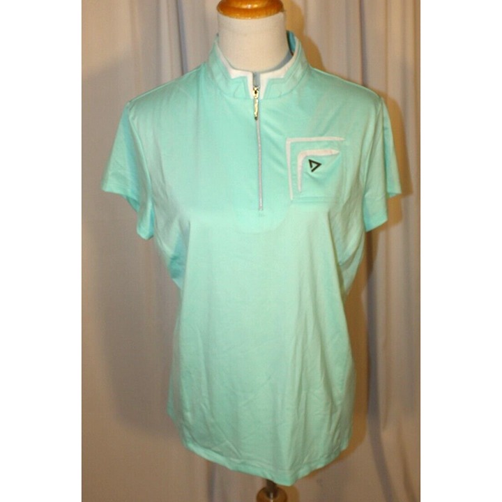 NEW Jamie Sadock ladies LARGE Pacifica seafoam green ss half-zip polo golf shirt