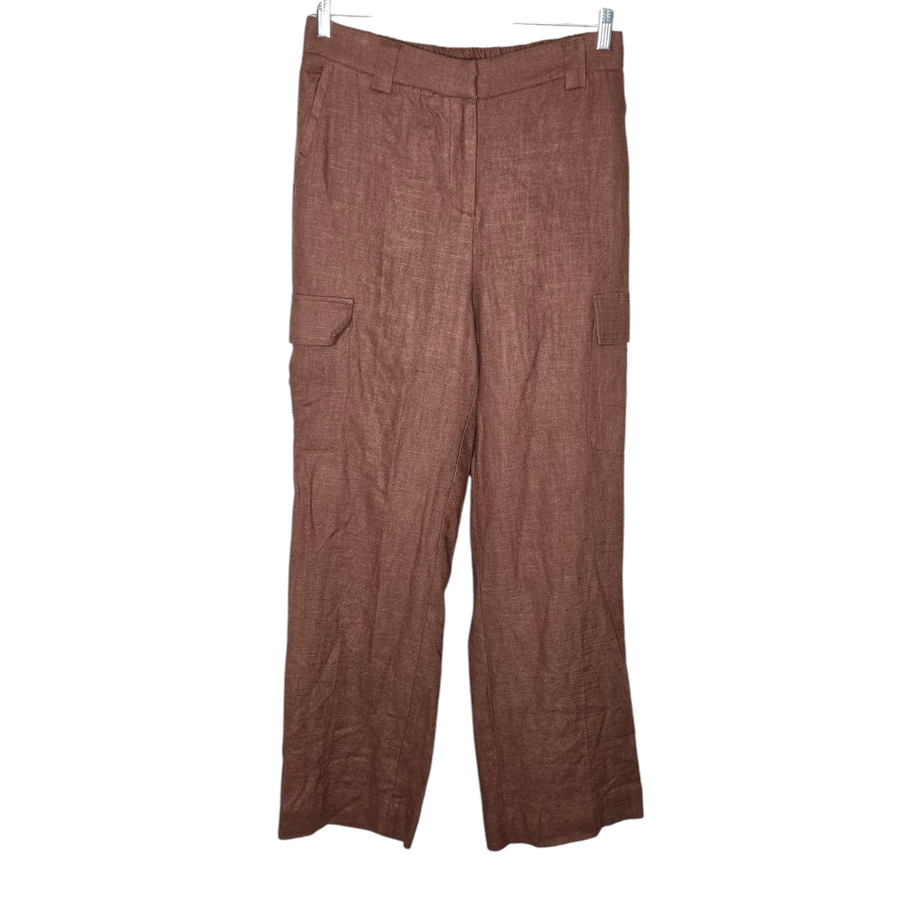 House of Harlow 1960 Brown Linen Blend Wide Leg Cargo Pants Women's 10